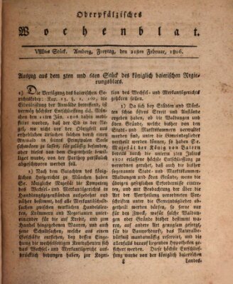 Oberpfälzisches Wochenblat Freitag 21. Februar 1806