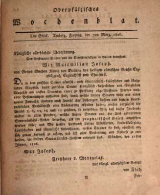 Oberpfälzisches Wochenblat Freitag 7. März 1806