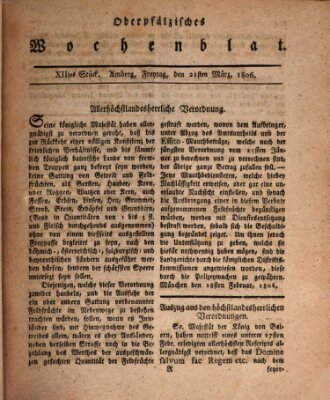 Oberpfälzisches Wochenblat Freitag 21. März 1806