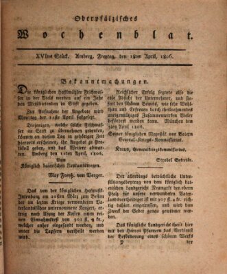 Oberpfälzisches Wochenblat Freitag 18. April 1806