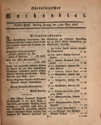 Oberpfälzisches Wochenblat Freitag 30. Mai 1806