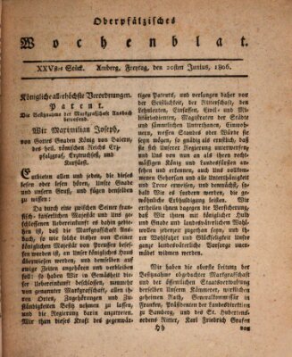 Oberpfälzisches Wochenblat Freitag 20. Juni 1806