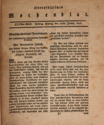 Oberpfälzisches Wochenblat Freitag 27. Juni 1806