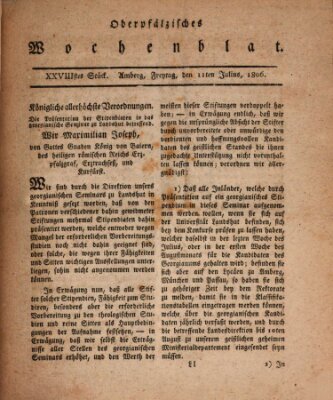 Oberpfälzisches Wochenblat Freitag 11. Juli 1806