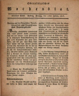 Oberpfälzisches Wochenblat Freitag 18. Juli 1806