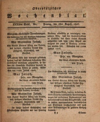 Oberpfälzisches Wochenblat Freitag 1. August 1806