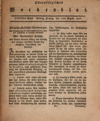 Oberpfälzisches Wochenblat Freitag 15. August 1806