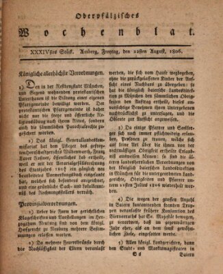 Oberpfälzisches Wochenblat Freitag 22. August 1806