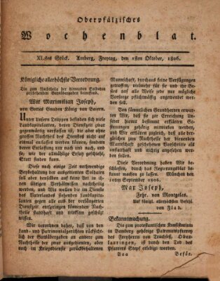 Oberpfälzisches Wochenblat Freitag 3. Oktober 1806