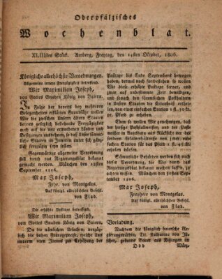 Oberpfälzisches Wochenblat Freitag 24. Oktober 1806