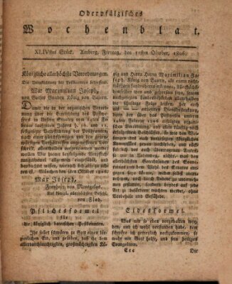 Oberpfälzisches Wochenblat Freitag 31. Oktober 1806