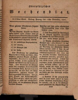 Oberpfälzisches Wochenblat Freitag 21. November 1806