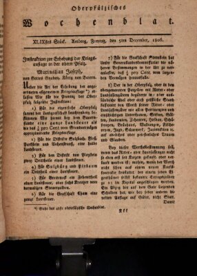 Oberpfälzisches Wochenblat Freitag 5. Dezember 1806