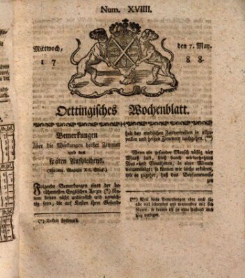 Oettingisches Wochenblatt Mittwoch 7. Mai 1788