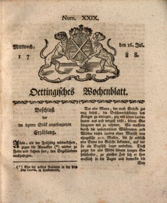 Oettingisches Wochenblatt Mittwoch 16. Juli 1788