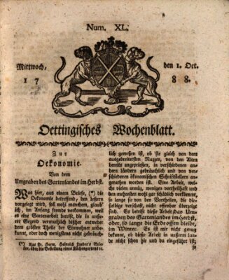 Oettingisches Wochenblatt Mittwoch 1. Oktober 1788