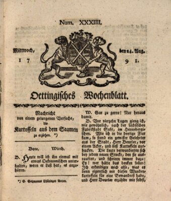 Oettingisches Wochenblatt Mittwoch 24. August 1791