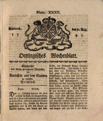 Oettingisches Wochenblatt Mittwoch 31. August 1791