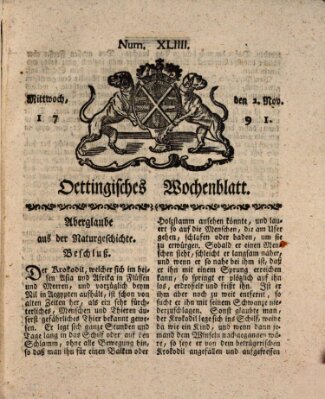 Oettingisches Wochenblatt Mittwoch 2. November 1791