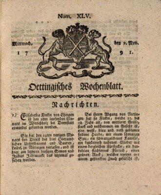 Oettingisches Wochenblatt Mittwoch 9. November 1791