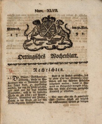 Oettingisches Wochenblatt Mittwoch 30. November 1791