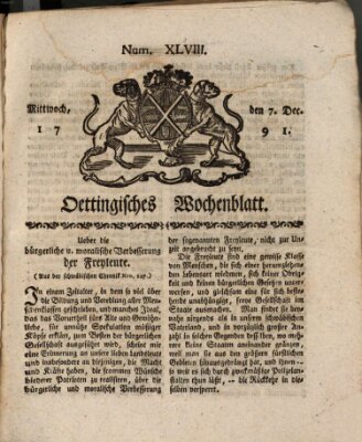 Oettingisches Wochenblatt Mittwoch 7. Dezember 1791