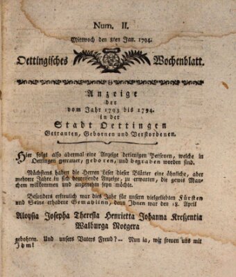 Oettingisches Wochenblatt Mittwoch 8. Januar 1794