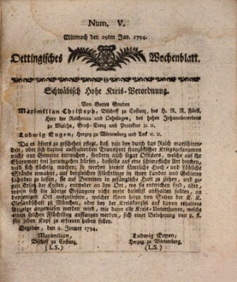 Oettingisches Wochenblatt Mittwoch 29. Januar 1794