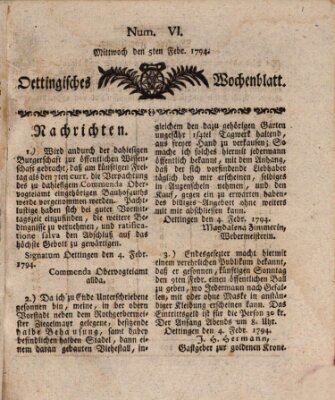 Oettingisches Wochenblatt Mittwoch 5. Februar 1794