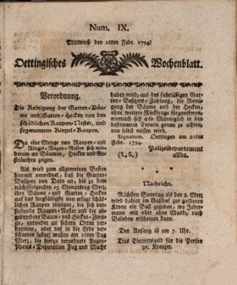 Oettingisches Wochenblatt Mittwoch 26. Februar 1794