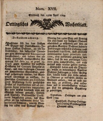 Oettingisches Wochenblatt Mittwoch 23. April 1794