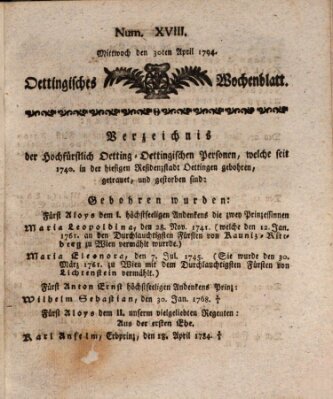 Oettingisches Wochenblatt Mittwoch 30. April 1794