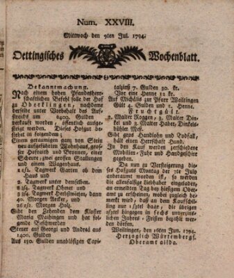 Oettingisches Wochenblatt Mittwoch 9. Juli 1794