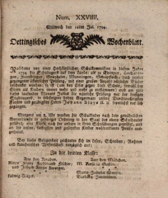 Oettingisches Wochenblatt Mittwoch 16. Juli 1794