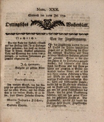 Oettingisches Wochenblatt Mittwoch 23. Juli 1794