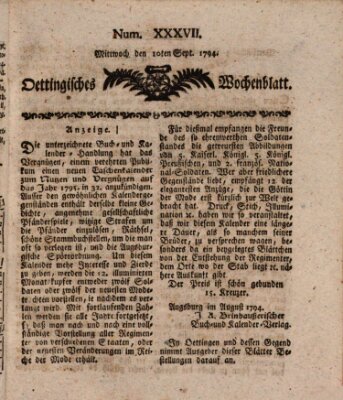 Oettingisches Wochenblatt Mittwoch 10. September 1794