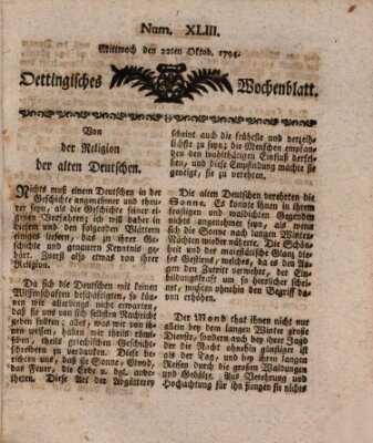 Oettingisches Wochenblatt Mittwoch 22. Oktober 1794