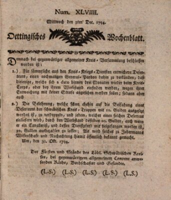 Oettingisches Wochenblatt Mittwoch 3. Dezember 1794