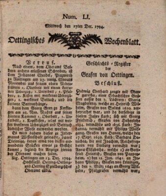 Oettingisches Wochenblatt Mittwoch 17. Dezember 1794