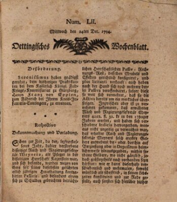 Oettingisches Wochenblatt Mittwoch 24. Dezember 1794