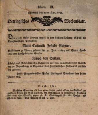 Oettingisches Wochenblatt Mittwoch 14. Januar 1795