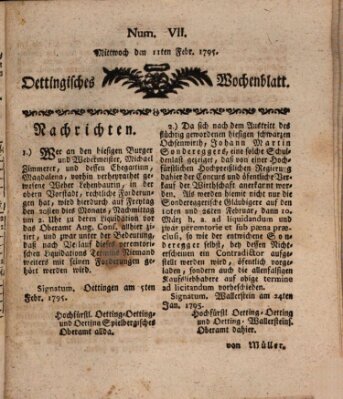 Oettingisches Wochenblatt Mittwoch 11. Februar 1795