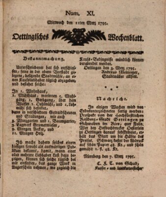 Oettingisches Wochenblatt Mittwoch 11. März 1795