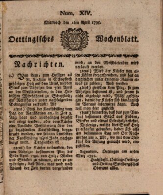 Oettingisches Wochenblatt Mittwoch 1. April 1795