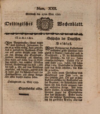 Oettingisches Wochenblatt Mittwoch 27. Mai 1795