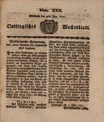 Oettingisches Wochenblatt Donnerstag 4. Juni 1795