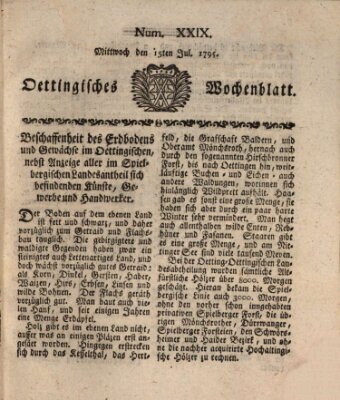 Oettingisches Wochenblatt Mittwoch 15. Juli 1795