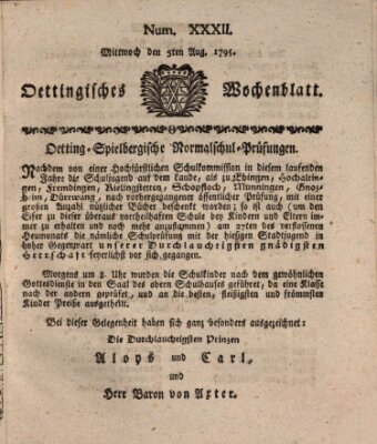 Oettingisches Wochenblatt Mittwoch 5. August 1795