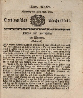 Oettingisches Wochenblatt Mittwoch 26. August 1795