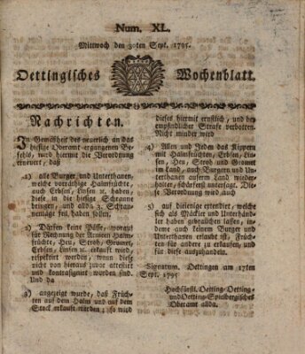 Oettingisches Wochenblatt Mittwoch 30. September 1795